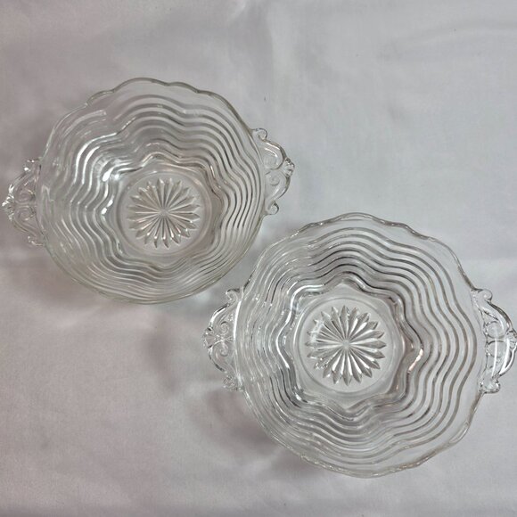 TWO Vintage Anchor Hocking Duncan Miller Caribbean Double Handle Wave Bowls - Picture 1 of 16